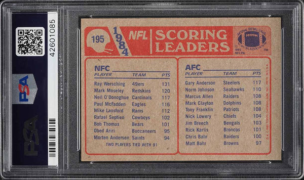 1985 Topps FB Card #195 Gary Anderson Ray Wersching SCORING LEADERS PSA 8 NM-MT (MGD2)