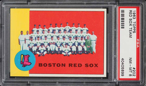 1963 Topps BB Card #202 Boston Red Sox TEAM CARD PSA 8 NM-MT (MGD2)