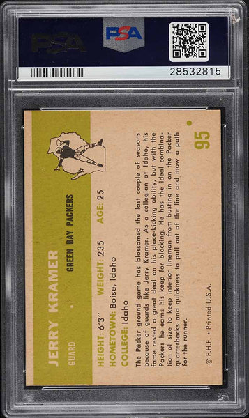 1961 Fleer FB Card # 95 Jerry Kramer HOF PSA 8.5 NM-MT+ (MGD2)