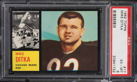 1962 Topps FB Card # 17 Mike Ditka Chicago Bears HOF ROOKIE RC PSA 6 EXMT (MGD2)