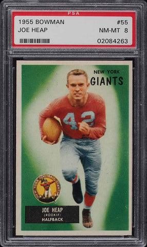 1955 Bowman FB Card # 55 Joe Heap New York Giants ROOKIE RC PSA 8 NM-MT (MGD2)