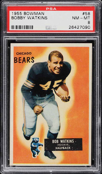 1955 Bowman FB Card # 58 Bobby Watkins Chicago Bears ROOKIE RC PSA 8 NM-MT (MGD2)