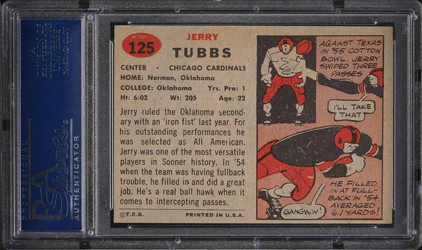 1957 Topps FB Card #125 Jerry Tubbs Chicago Cardinals ROOKIE RC HOF PSA 7 NRMT (MGD2)