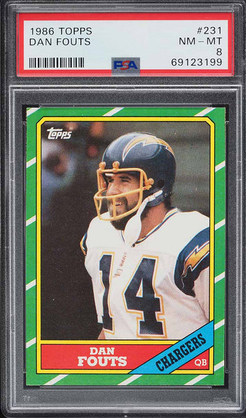 1986 Topps FB Card #231 Dan Fouts San Diego Chargers HOF PSA 8 NM-MT (MGD2)