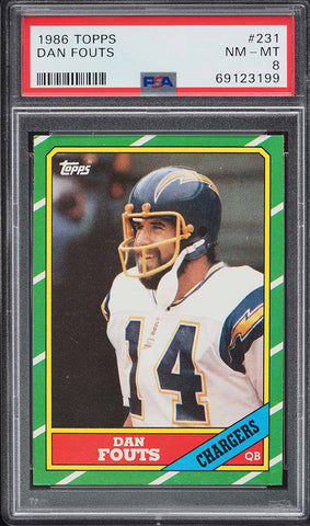 1986 Topps FB Card #231 Dan Fouts San Diego Chargers HOF PSA 8 NM-MT (MGD2)