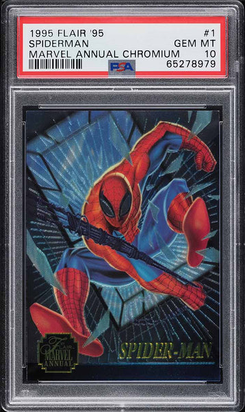 1995 Flair '95 Marvel Annual Card # 1 Spider-Man CHROMIUM PSA 10 GEM MINT (MGD2)