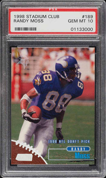 1998 Stadium Club FB Card #189 Randy Moss Vikings ROOKIE RC HOF PSA 10 GEM MINT (MGD2)