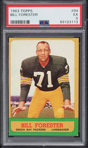 1963 Topps FB Card # 94 Bill Forester Green Bay Packers HOF PSA 5 EX (MGD2)