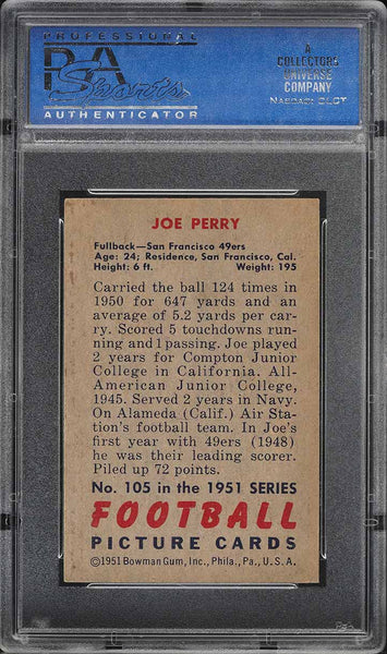 1951 Bowman FB Card #105 Joe Perry San Francisco 49ers HOF PSA 7 NRMT (MGD2)