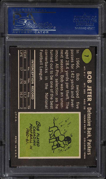 1969 Topps FB Card # 7 Bob Jeter Green Bay Packers HOF PSA 8 NM-MT (MGD2)