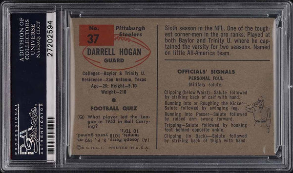 1954 Bowman FB Card # 37 Darrell Hogan Pittsburgh Steelers PSA 8 NM-MT (MGD2)