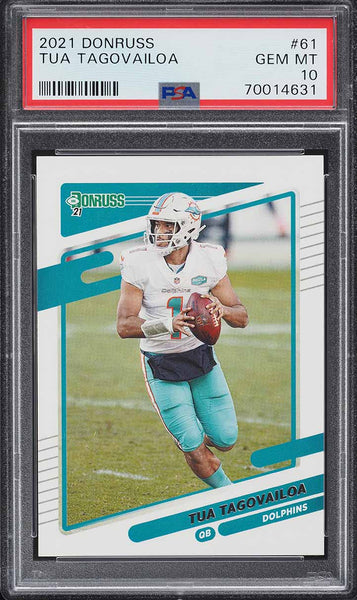 2021 Donruss FB Card # 61 Tua Tagovailoa Miami Dolphins PSA 10 GEM MINT (MGD2)