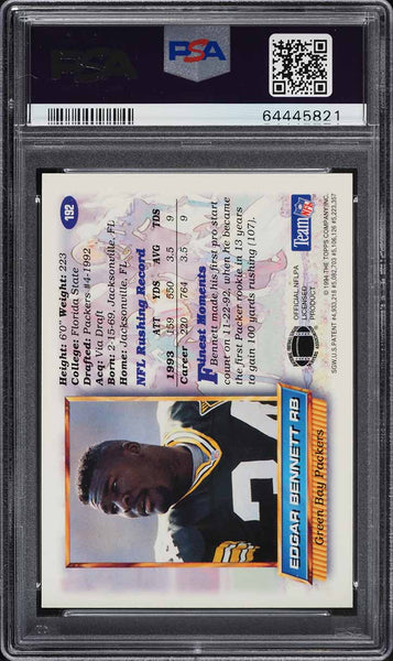 1994 Finest FB Card #192 Edgar Bennett Green Bay Packers REFRACTOR PSA 8 NM-MT (MGD2)