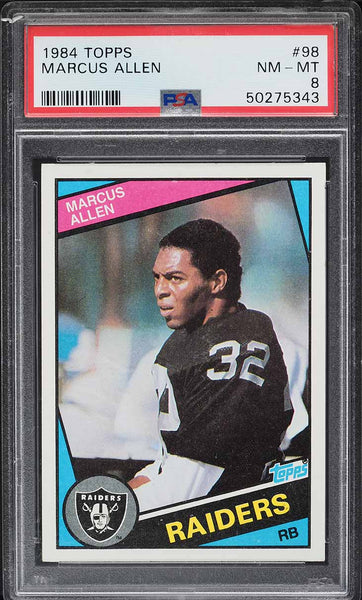 1984 Topps FB Card # 98 Marcus Allen Los Angeles Raiders HOF PSA 8 NM-MT (MGD2)