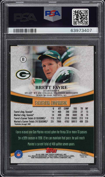 1999 Topps Gold Label FB Card #R1 Marino Gold Label Brett Favre HOF PSA 9 MINT (MGD2)