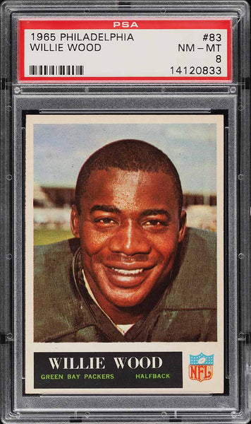 1965 Philadelphia FB Card # 83 Willie Wood Green Bay Packers HOF PSA 8 NM-MT (MGD2)