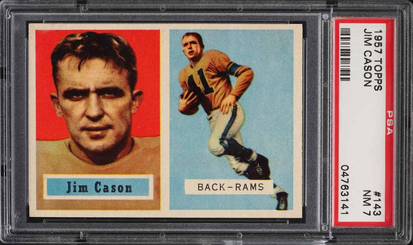 1957 Topps FB Card #143 Jim Cason Los Angeles Rams ROOKIE RC PSA 7 NRMT (MGD2)