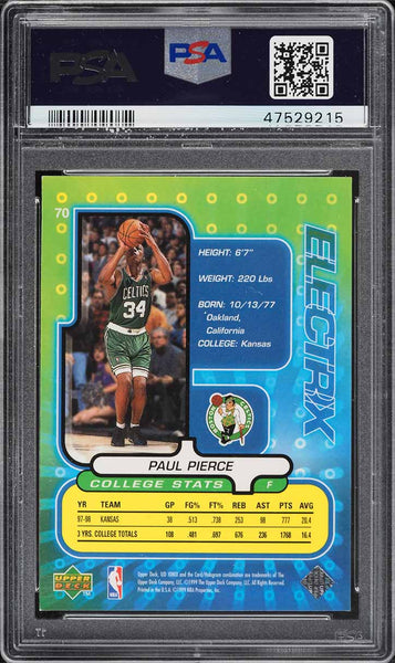 1998 Upper Deck Ionix BkB Card # 70 Paul Pierce Celtics HOF ROOKIE RC PSA 9 MINT (MGD2)