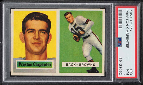 1957 Topps FB Card # 93 Preston Carpenter Cleveland Browns ROOKIE RC PSA 7 NRMT (MGD2)