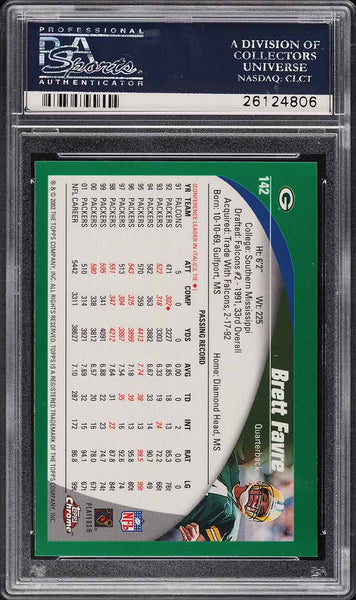 2002 Topps Chrome FB Card #142 Brett Favre Green Bay Packers HOF PSA 10 GEM MINT (MGD2)