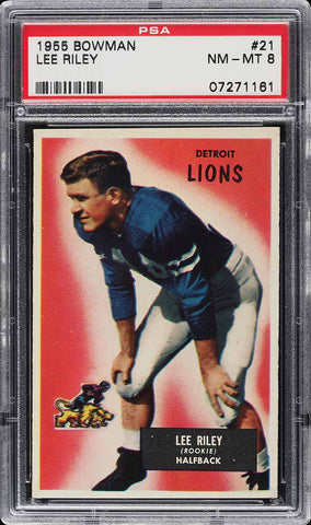 1955 Bowman FB Card # 21 Lee Riley Detroit Lions ROOKIE RC PSA 8 NM-MT (MGD2)