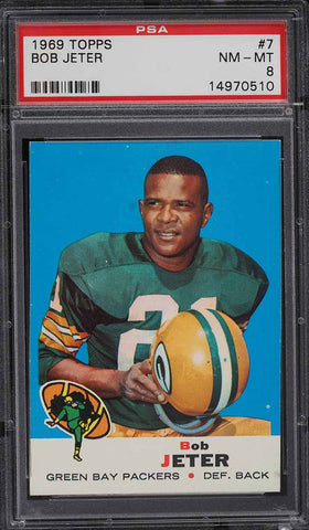 1969 Topps FB Card # 7 Bob Jeter Green Bay Packers HOF PSA 8 NM-MT (MGD2)