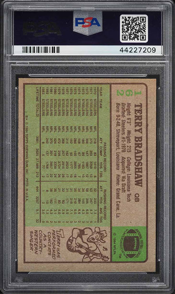 1984 Topps FB Card #162 Terry Bradshaw Pittsburgh Steelers HOF PSA 9 MINT (MGD2)