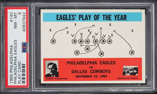 1965 Philadelphia FB Card #140 Philadelphia Eagles PLAY CARD PSA 8 NM-MT (MGD2)