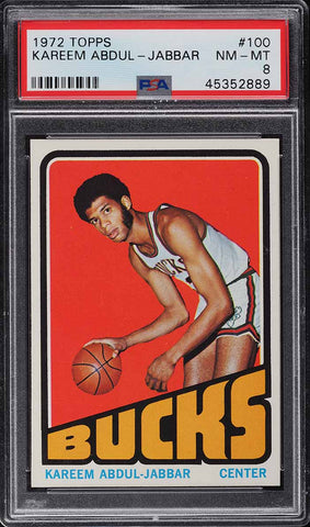 1972 Topps BkB Card #100 Kareem Abdul-Jabbar Milwaukee Bucks HOF PSA 8 NM-MT PWCC-S (MGD3)