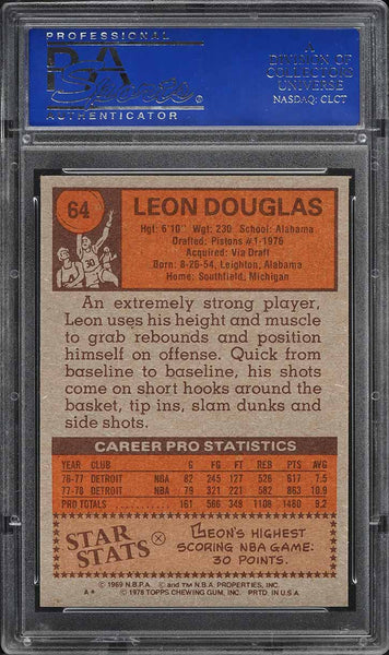 1978 Topps BkB Card # 64 Leon Douglas Detroit Pistons ROOKIE RC PSA 9 MINT (MGD2)