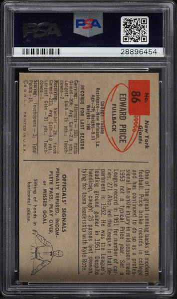 1954 Bowman FB Card # 86 Edward Price HOF PSA 8 NM-MT (MGD2)