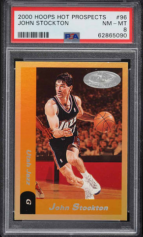 2000 Hoops Hot Prospects BkB Card # 96 John Stockton Utah Jazz HOF PSA 8 NM-MT (MGD2)