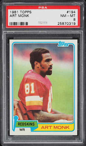 1981 Topps FB Card #194 Art Monk Washington Redskins HOF ROOKIE RC PSA 8 NM-MT (MGD2)