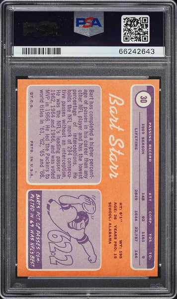 1970 Topps FB Card # 30 Bart Starr Green Bay Packers HOF PSA 8 NM-MT (MGD2)