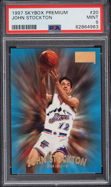 1997 Skybox Premium BkB Card # 20 John Stockton Utah Jazz HOF PSA 9 MINT (MGD2)