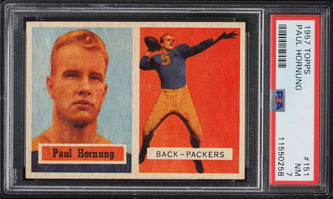 1957 Topps FB Card #151 Paul Hornung Green Bay Packers ROOKIE RC HOF PSA 7 NRMT (MGD3)