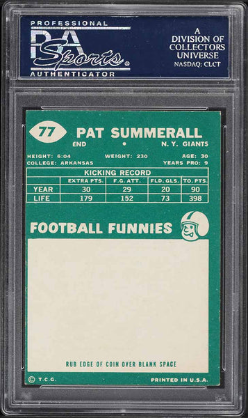 1960 Topps FB Card # 77 Pat Summerall New York Giants PSA 7 NRMT (MGD2)