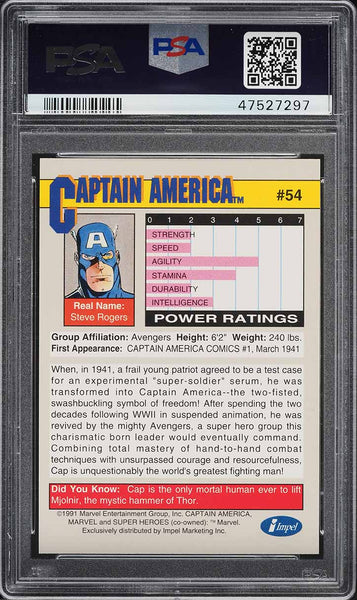 1991 Impel Marvel Universe Card # 54 Captain America PSA 10 GEM MINT (MGD2)