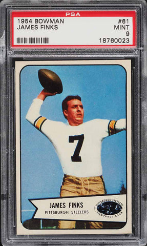 1954 Bowman FB Card # 61 James Finks Pittsburgh Steelers HOF Rookie RC PSA 9 (MGD2)