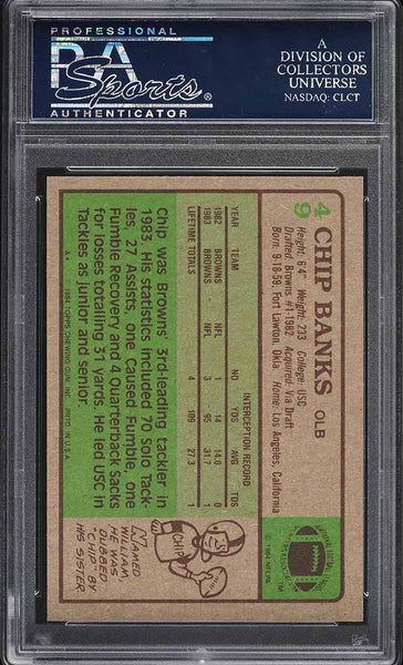 1984 Topps FB Card # 49 Chip Banks Cleveland Browns PRO BOWL PSA 10 GEM MINT (MGD2)