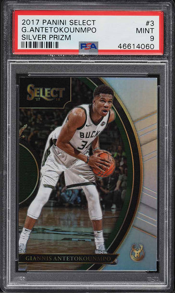 2017 Select Concourse BkB Card # 3 Giannis Antetokounmpo SILVER PRIZMS PSA 9 (MGD2)