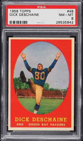 1958 Topps FB Card # 48 Dick Deschaine Green Bay Packers ROOKIE RC PSA 8 NM-MT (MGD2)