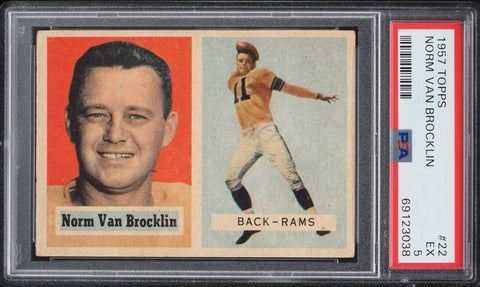 1957 Topps FB Card # 22 Norm Van Brocklin Los Angeles Rams HOF PSA 5 EX (MGD2)