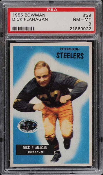 1955 Bowman FB Card # 39 Dick Flanagan Pittsburgh Steelers ROOKIE RC PSA 8 NM-MT (MGD2)