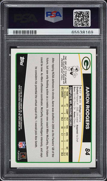 2006 Topps FB Card # 84 Aaron Rodgers Green Bay Packers PSA 10 GEM MINT (MGD2)