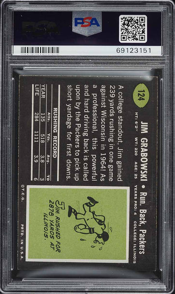 1969 Topps FB Card #124 Jim Grabowski Green Bay Packers HOF PSA 7 NRMT (MGD2)