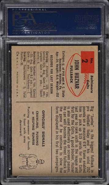 1954 Bowman FB Card # 2 John Huzvar Baltimore Colts ROOKIE RC PSA 7 NRMT (MGD2)