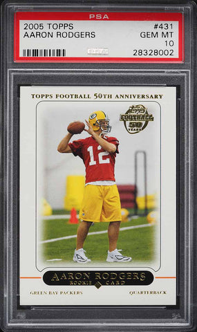 2005 Topps FB Card #431 Aaron Rodgers ROOKIE RC PSA 10 GEM MINT (MGD3)