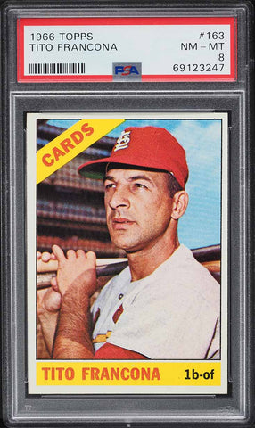 1966 Topps BB Card #163 Tito Francona St Louis Cardinals PSA 8 NM-MT (MGD2)