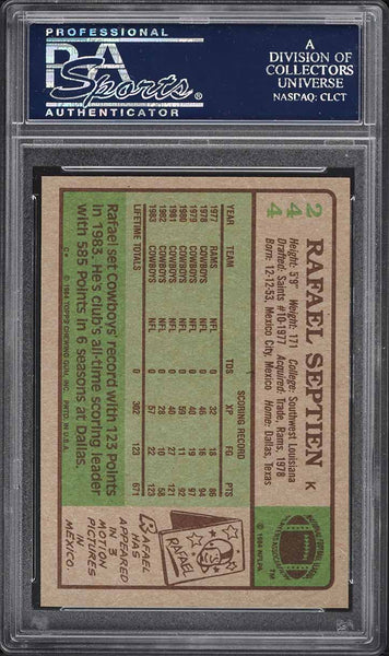 1984 Topps FB Card #244 Rafael Septien Dallas Cowboys PSA 9 MINT (MGD2)